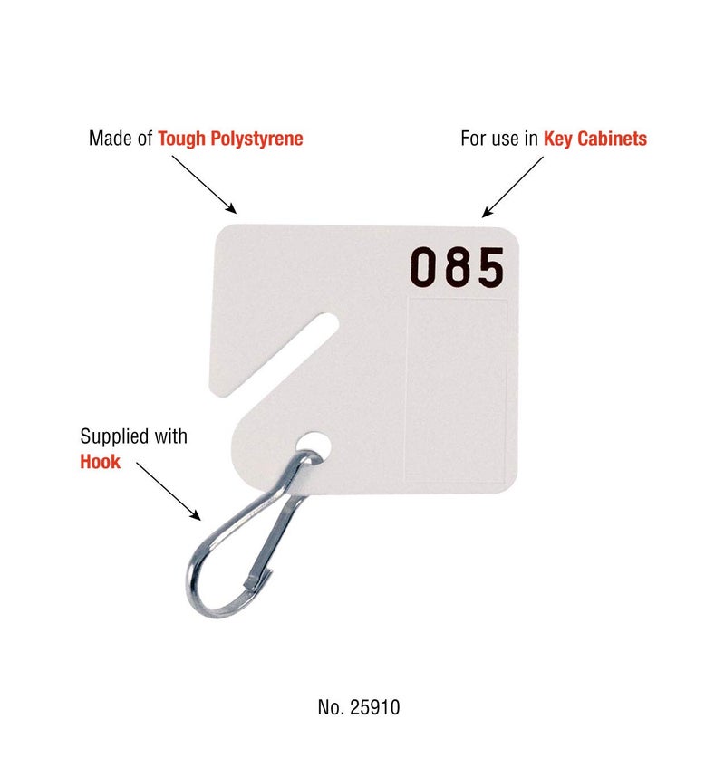 Lucky Line Square Slotted Cabinet Key Tag with Hook & Printed Number Sequence #21-40 (2592140), White - Image 4